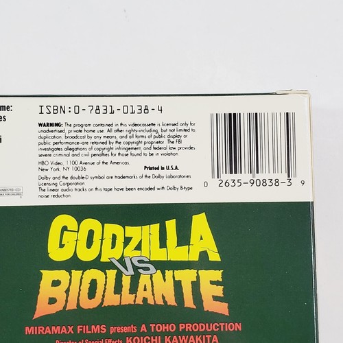 Godzilla Vs. Biollante VHS Tape 1989 HBO Video Monster Movie Vintage - Imagen 5 de 5