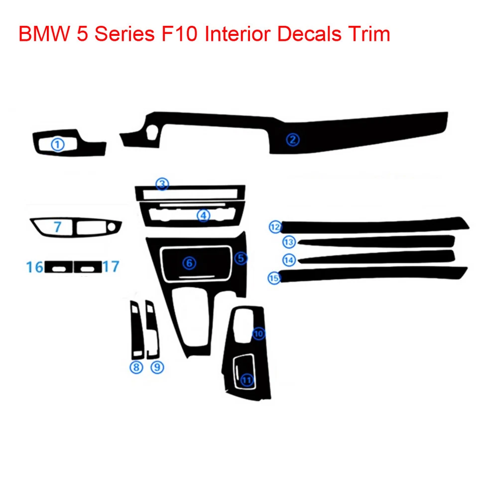 Pegatinas interiores con patrón de fibra de carbono 5D para BMW F10 520i 528i 530i 535i Foto 2 de 4