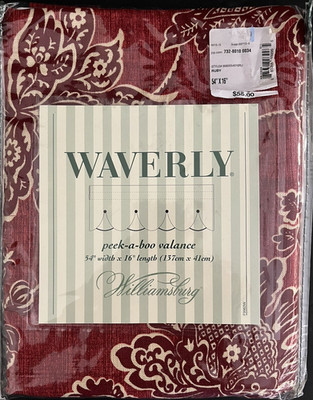 NEW Waverly Williamsburg Everard Damask Ruby Peek A Boo Valance Red Gold 54 x 16
