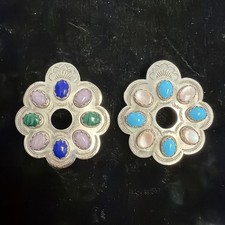 Vintage Manygoats Navajo Srebro szterlingowe Multi Stone Flower Wisiorki Partia 22,5g