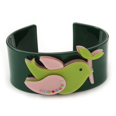 Dunkelgrün, Rosa, Salatgrün Acryl, Österreichische Kristall Taube Manschette Armband -