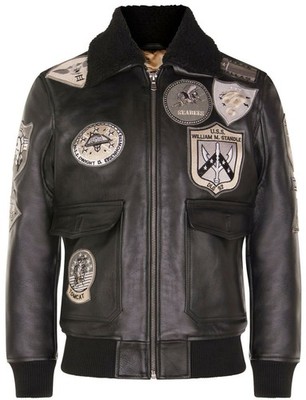 Herren Topgun Schwarz Lederjacke Tom Cruise Lammfellkragen Maverick A2 Bomber