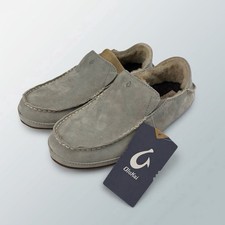 NEW OluKai Women Nohea Slipper Pale Grey Shearling Leather Shoes Sz 9 20269-PGPG