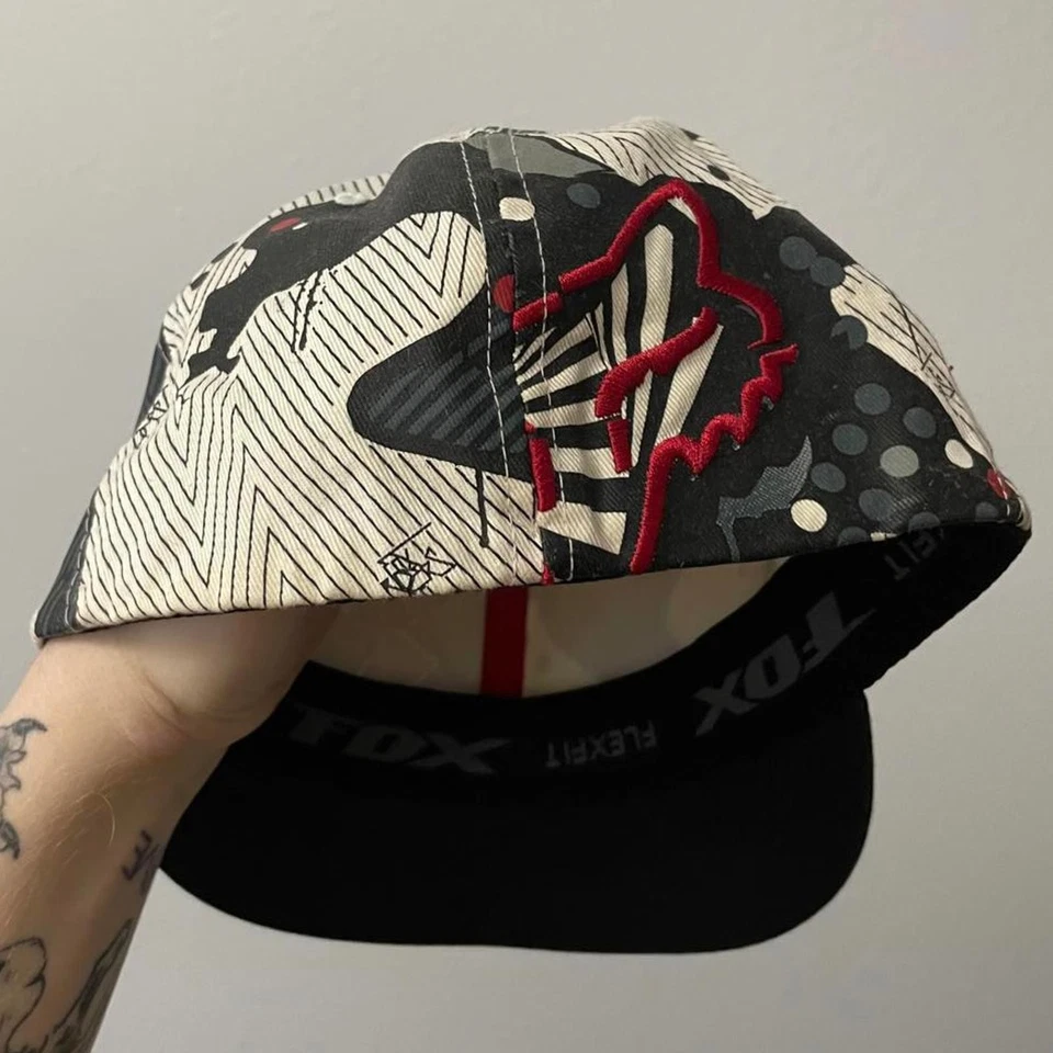 Boné masculino vintage Y2K Fox Racing bordado vermelho e multicolorido tamanho P/M ajustado - Imagem 2 de 3