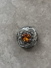 Vintage brooch/pendant, large citrine glass insert, stamped Miracle, silver tone