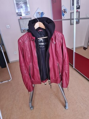 Wunderschöne Alpenblitz Leder Jacke bordeaux Gr.44 Nieten Kapuze