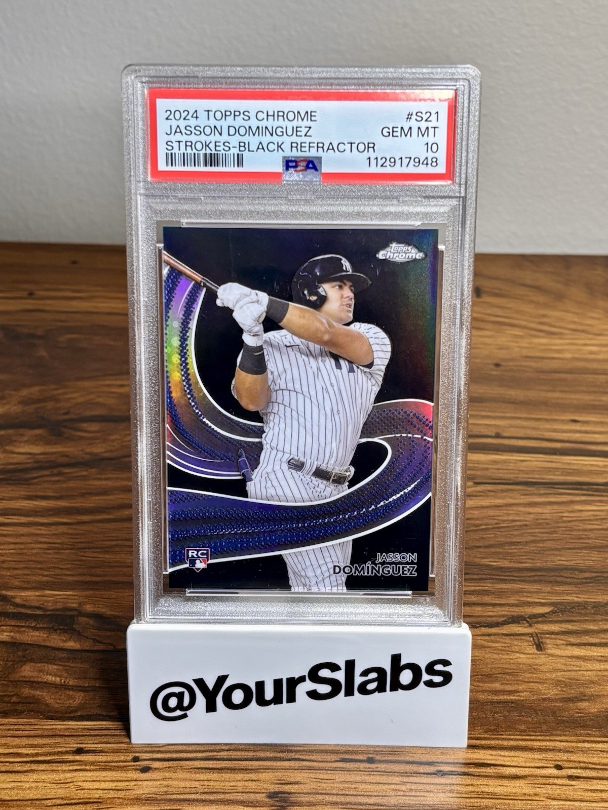 2024 Topps Chrome Jasson Dominguez Strokes Black Refractor /10 RC PSA 10 Yankees