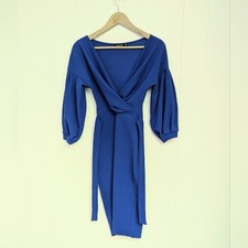 Royal Blue Deep V-neck 3/4 Sleeve Midi Dress By Boohoo Size US 6