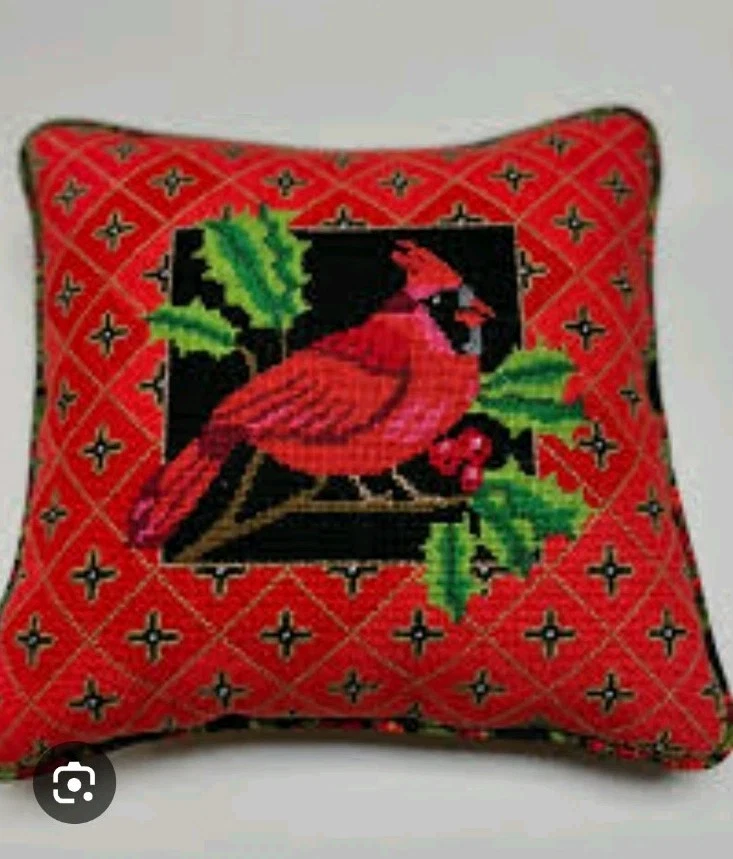 Punta de aguja pintada a mano Amanda Lawford Navidad Cardenal 12x12 Foto 4 de 4
