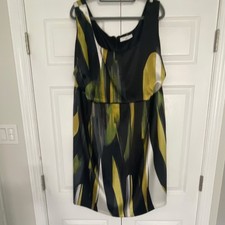 Tahari Black /Yellow Abstract Silky Sleeveless Knee Length Plus Size 22 Dress