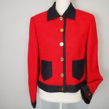CARLISLE red dark denim jacket size 8  wool/linen/cotton Made Hong Kong