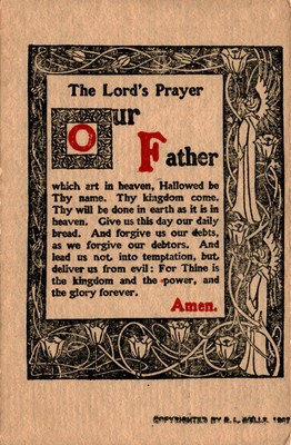 Lord's Prayer, Father, Heaven, Thy name, Kingdom, Earth, Daily bread, Postcard
