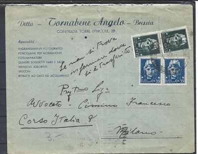 1945 15CX2+35C X2 ON ENVELOPE FROM BRESCIA X MILAN