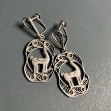 Vintage Sterling Silver Filigree Dangle Earring * Llama Llamas * Alpacas ALPACA