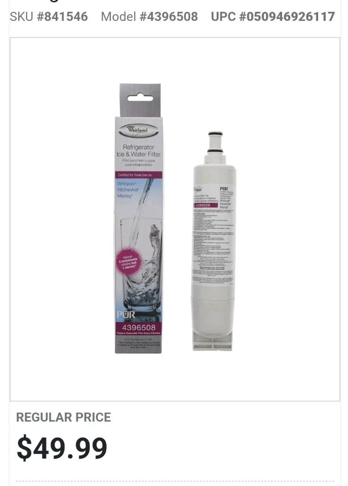 Genuine Whirlpool Fridge Ice & Water Filter 4396508 2 pack - Image 2 of 4
