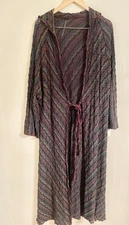 Vtg French Dressing Long Open Cardigan Size 2 Women’s L Stretchy Popcorn Lace
