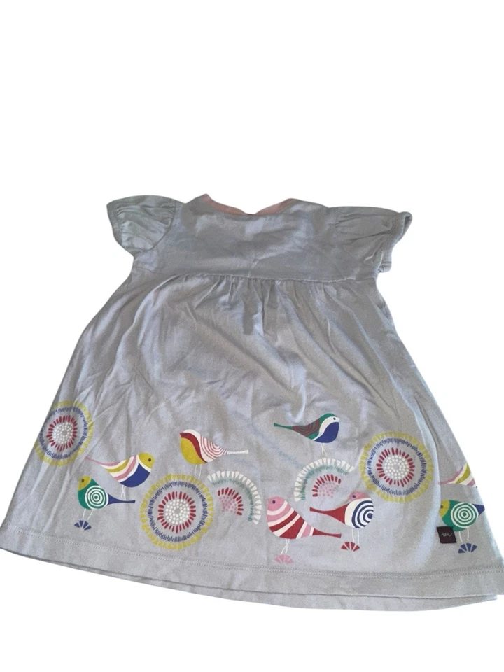 Vestido manga corta con sobrepelliz talla 18-24 M gris pájaros Tea Collection para niñas pequeñas Foto 3 de 4