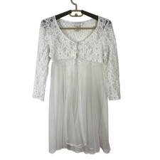 Val Mode Lingerie White Lace Mesh Sheer Small vintage polyester Robe Topper