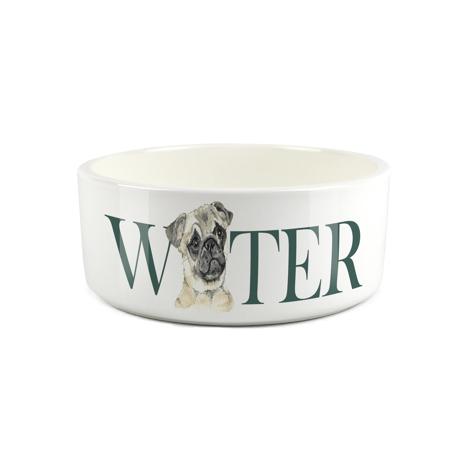 Pug Pet Bowl - Dog Portrait Large Ceramic Water Bowl/Dish Dog Gift
