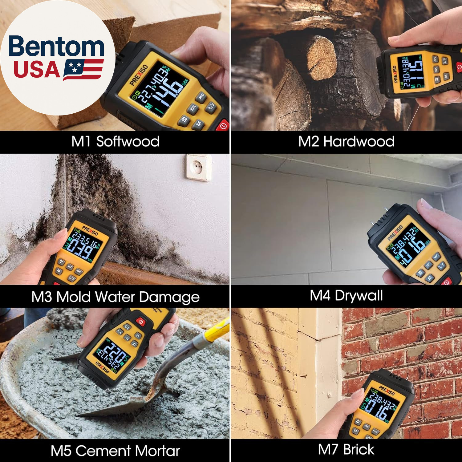 Wood Moisture Meter - 7 in 1Digital Moisture Meter for Firewood, Woodworking, Wa