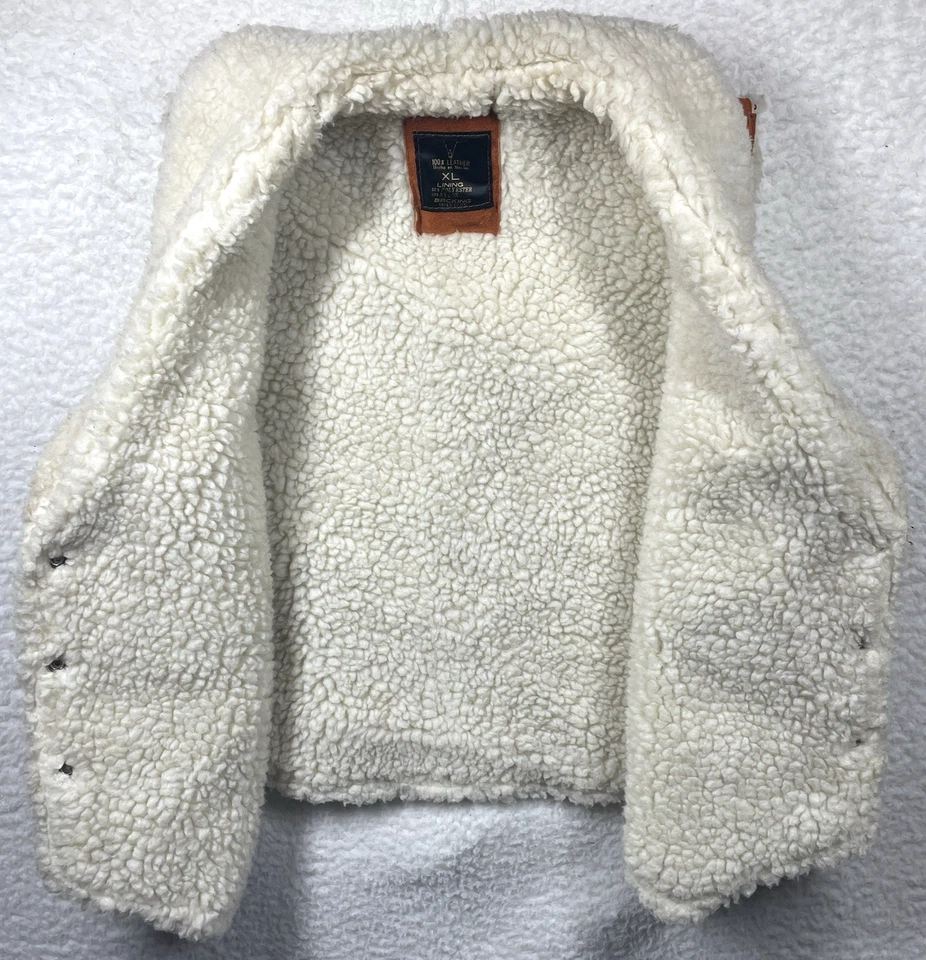 De Colección Años 70 Marrón Gamuza Prendas Exteriores a Presión Chaleco Occidental Poli Nylon Forro Polar XL Foto 3 de 4