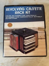 New Vintage Apex Revolving Carousel Woodgrain Plastic Spinning 32 Cassette Rack