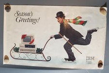 1981 IBM RARE Charlie CHAPLIN  POSTER Seasons Greetings COMPUTER Christmas Vtg
