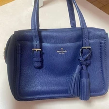 m1215 kate spade Navy Leather Boston Bag with Tassel and Logo Excellent Conditi