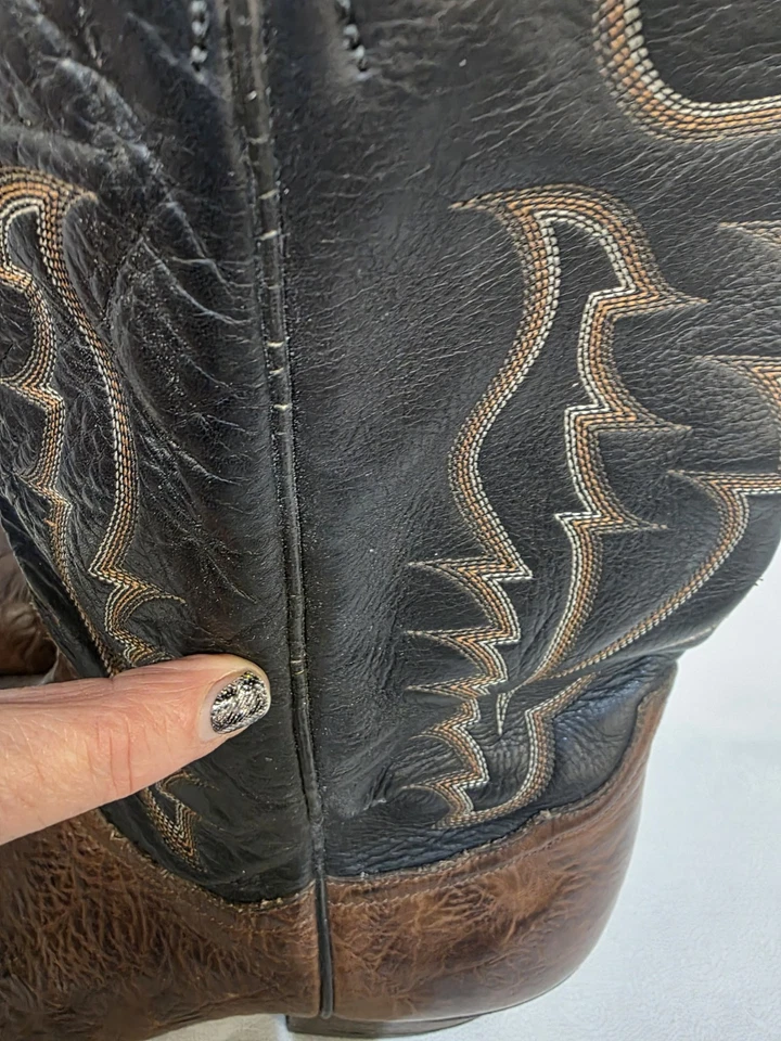 Vintage Tony Llamas 6171 Black Brown Boots 10.5 EE Shoulder Leather Western - Image 4 of 4