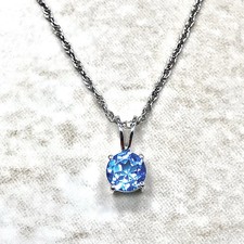 4.00 14K Round Blue Topaz & Diamond Pendant Necklace