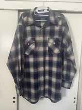 Pendelton Western Wool Pearl Snap Button Shirt , XL Long   Sleeve Plaid No Flaws