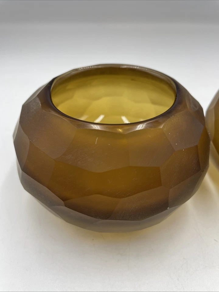 rosenthal studio glass Pair Of Candle Holders Amber Brown art collectable - Image 2 of 4