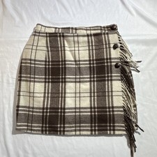 Vintage Skirt Woman's Tomas Italian Wrap Size large Y2K Wool Brown Cream Fringe