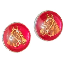 Vintage Horse Bridle Rosettes Red English Horse Head HA Chapman