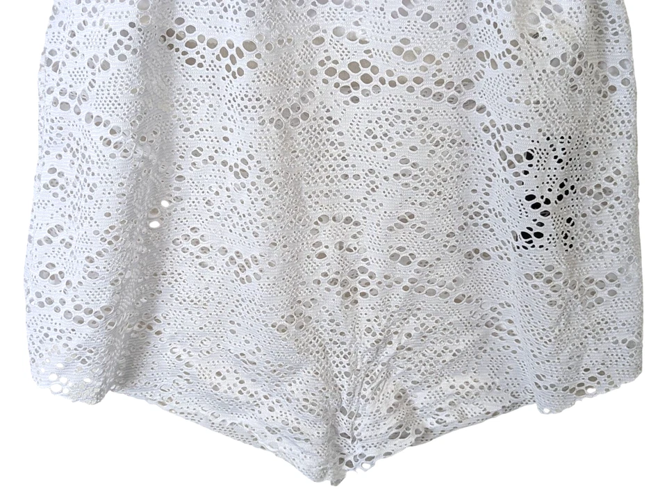 Blusa de natação Mossimo feminina tamanho M branca crochê renda halter boho ilhós praia - Imagem 4 de 4