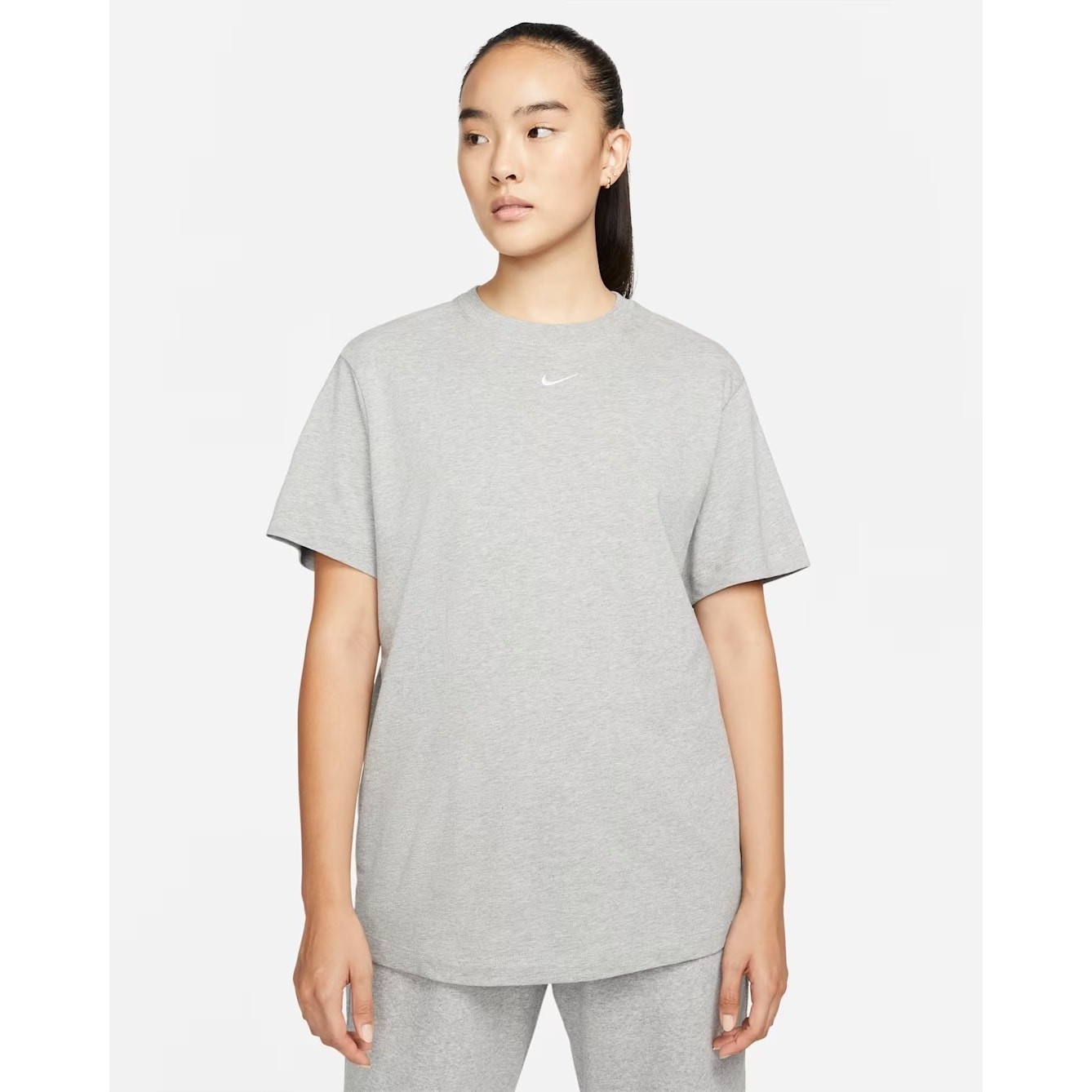 Women's Nike Essential Sportswear Crewneck T-Shirt Swoosh – Heather Grey – Small