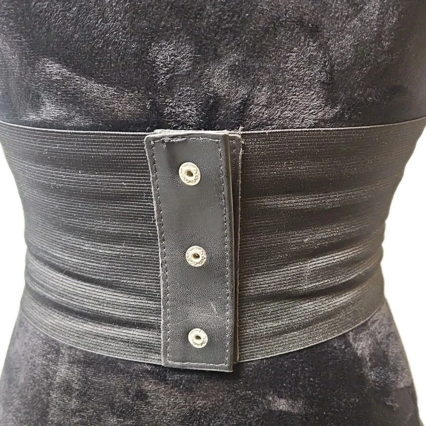 Women's Black Faux Leather Corset Retro Lace-Up Elastic Waist Belt Goth 26"-33" - Image 3 of 4