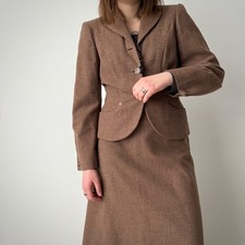 Vintage 1960s German Women s Two Piece Brown Wool Skirt Suit Size S/M