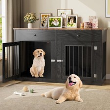 Farmhouse Dog Crate Furniture for 2 Dogs 60 Inch Black