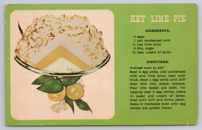 Key Lime Pie Recipe Vintage Postcard Florida Keys Dukane Press 1969 Illustrated