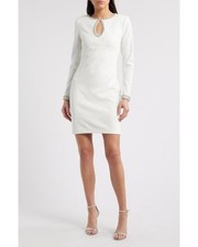 Vince Camuto White Embellished Long Sleeve Cocktail Dress Size 10 Nwot Has Flaw
