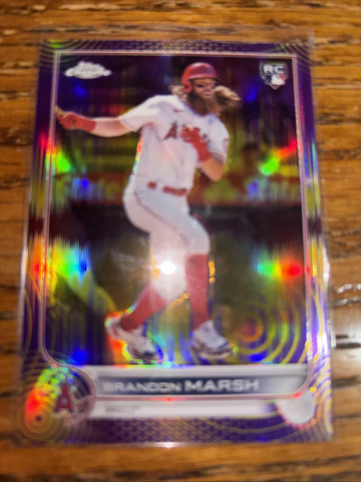2022 Topps Chrome Sonic Purple & Yellow RC Brandon Marsh 46/299 Anaheim Angels