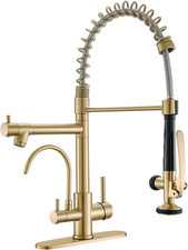 Brushed Gold 3-in-1 Kitchen Faucet with Pull Down Sprayer  Filter