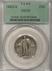 1923-S STANDING LIBERTY QUARTER PCGS VG10 OGH