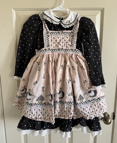 Vintage Pinafore Apron Dress Daisy Kingdom Mary Engelbreit Size 5 6 Polka Dots