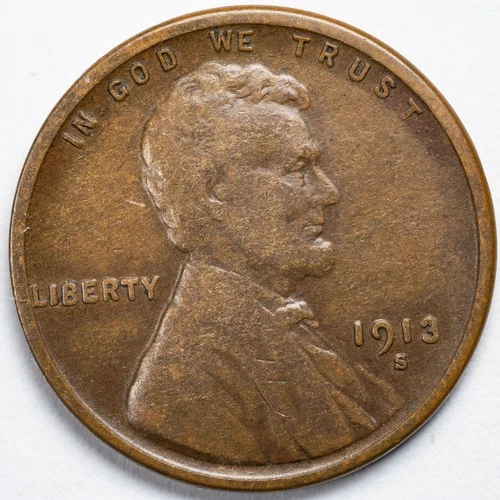 1913-S Lincoln Wheat Penny San Francisco Mint Fine (F)