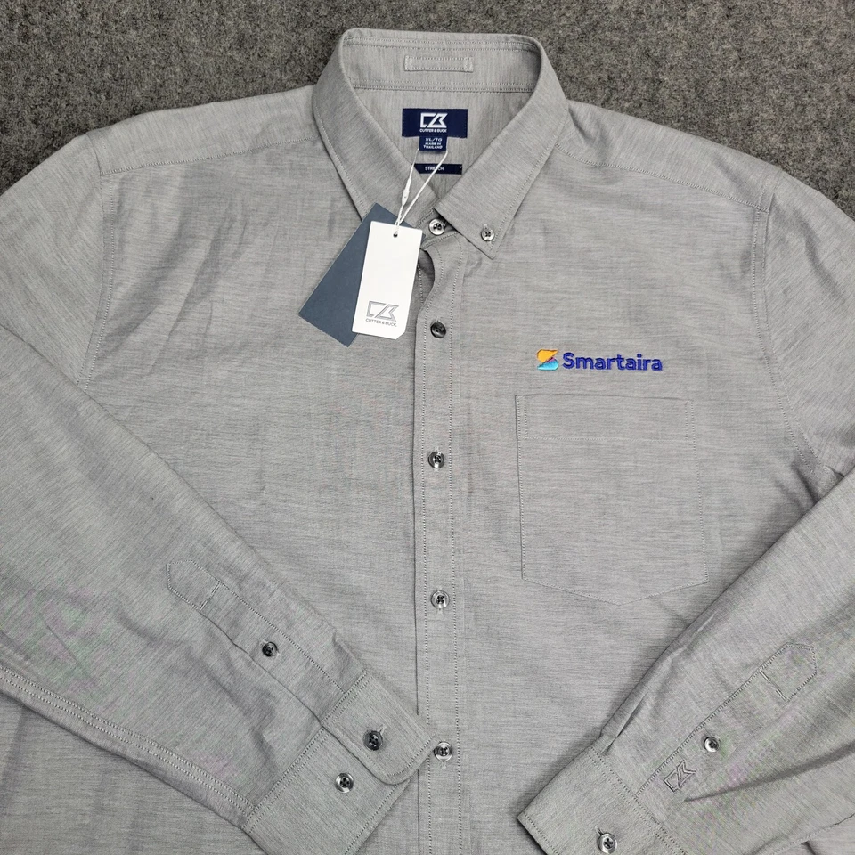 Cutter & Buck Shirt Mens XL Gray Stretch Embroidered Workwear Tech Preppy Pocket - Image 2 of 4