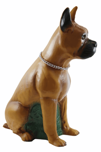 Deko Figur Tierfigur Hund Boxer mit Kette sitzend aus Kunststoff H 40 cm - Bild 5 von 6