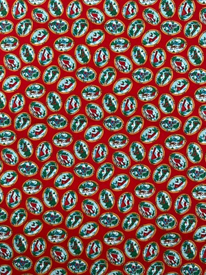 Cranston Print Works Red Holiday Cameo Country Scene Print Fabric Remnant