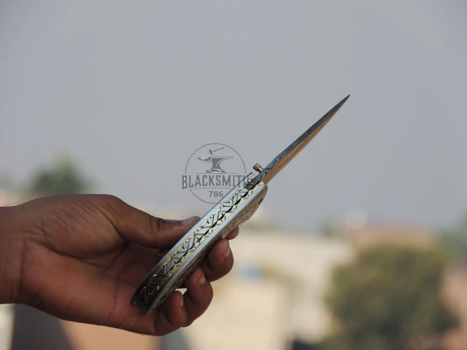 Folding Pocket Knife 8.5" Custom Handmade Engraved Folding Knife With Sheath  - Image 3 of 4